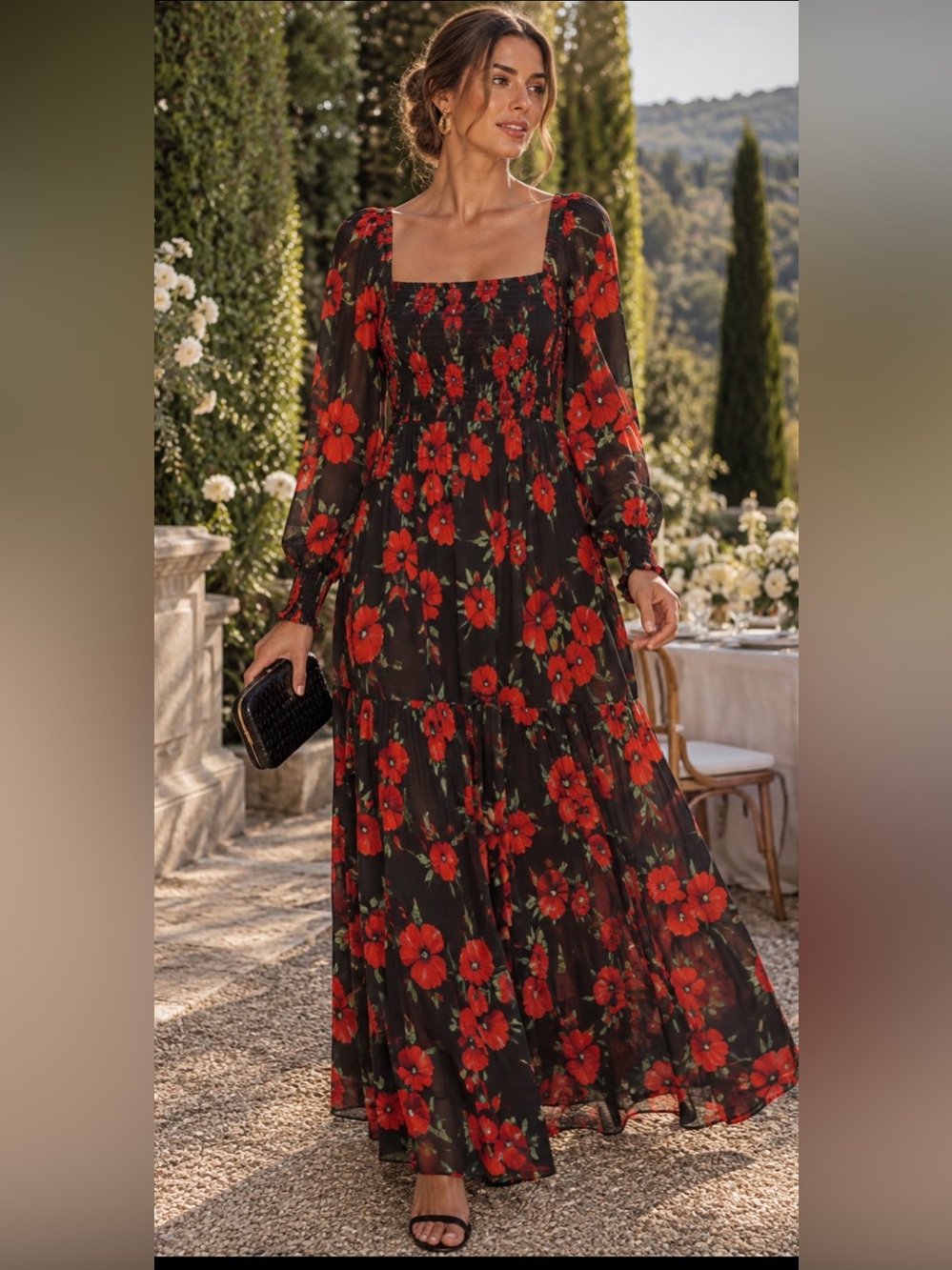 RIXO Yas Black Red Poppy Floral Maxi Dress | L / US 10 | MSRP $430